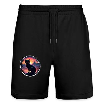 Cat Landscape and Sunset - Stanley/Stella Trainer Unisex Organic Jogging Shorts - black - Front - Nik (191cm) & Marisol (170cm)