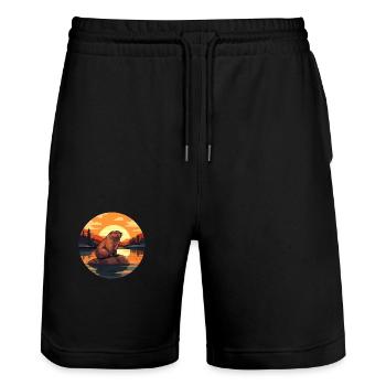 Biber buntes Aquarell Cartoon Kawaii Tier - Stanley/Stella Unisex Bio Joggingshorts Trainer  - Schwarz - Vorne - Nik (191cm) & Marisol (170cm)