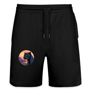 Panthère Aquarelle Colorée Dessin Animé Kawaii Animal - Short de jogging bio TRAINER Stanley/Stella unisexe - noir - Devant - Nik (191cm) & Marisol (170cm)