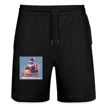 Santa‘s Schlitten - Stanley/Stella Unisex Bio Joggingshorts Trainer  - Schwarz - Vorne - Nik (191cm) & Marisol (170cm)