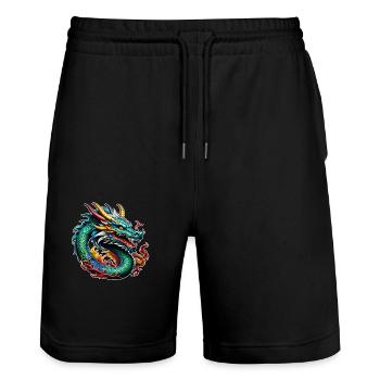 Asiatischer Drache - Japan - Chinesisch - Stanley/Stella Unisex Bio Joggingshorts Trainer  - Schwarz - Vorne - Nik (191cm) & Marisol (170cm)