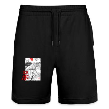 Japan-Welle - Stanley/Stella Unisex Bio Joggingshorts Trainer  - Schwarz - Vorne - Nik (191cm) & Marisol (170cm)