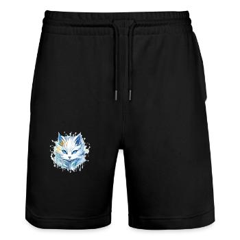 Katze - Illustration - Stanley/Stella Unisex Bio Joggingshorts Trainer  - Schwarz - Vorne - Nik (191cm) & Marisol (170cm)