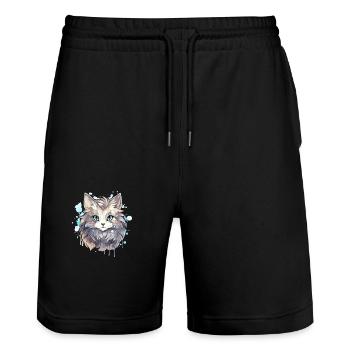 Chat - illustration - Short de jogging bio TRAINER Stanley/Stella unisexe - noir - Devant - Nik (191cm) & Marisol (170cm)