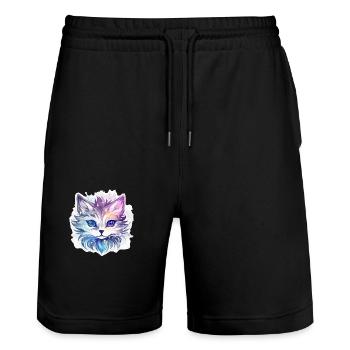 Chat - illustration - Short de jogging bio TRAINER Stanley/Stella unisexe - noir - Devant - Nik (191cm) & Marisol (170cm)