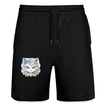 Chat - illustration - Short de jogging bio TRAINER Stanley/Stella unisexe - noir - Devant - Nik (191cm) & Marisol (170cm)