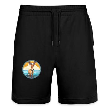 Deer Watercolor Cartoon Kawaii Clipart Animal - Stanley/Stella Trainer Unisex Organic Jogging Shorts - black - Front - Nik (191cm) & Marisol (170cm)