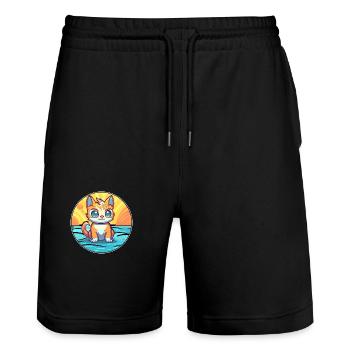 Kitten Watercolor Cartoon Kawaii Clipart Animal - Stanley/Stella Trainer Unisex Organic Jogging Shorts - black - Front - Nik (191cm) & Marisol (170cm)
