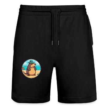 Mole Watercolor Cartoon Kawaii Clipart Animal - Stanley/Stella Trainer Unisex Organic Jogging Shorts - black - Front - Nik (191cm) & Marisol (170cm)