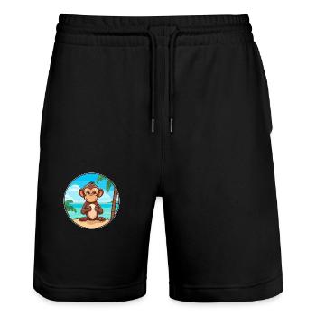Monkey Watercolor Cartoon Kawaii Clipart Animal - Stanley/Stella Trainer Unisex Organic Jogging Shorts - black - Front - Nik (191cm) & Marisol (170cm)