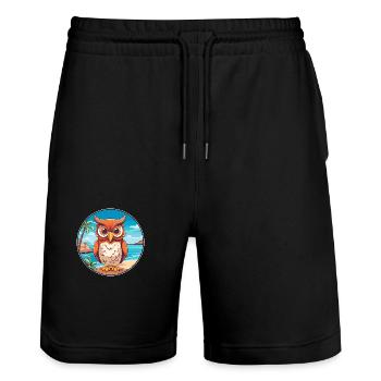Owl Watercolor Cartoon Kawaii Clipart Animal - Stanley/Stella Trainer Unisex Organic Jogging Shorts - black - Front - Nik (191cm) & Marisol (170cm)