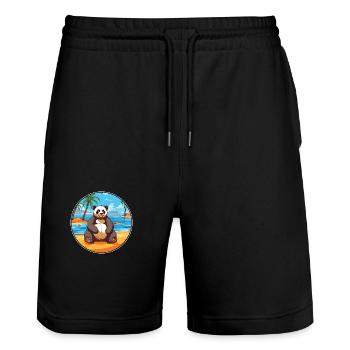 Panda Watercolor Cartoon Kawaii Clipart Animal - Stanley/Stella Trainer Unisex Organic Jogging Shorts - black - Front - Nik (191cm) & Marisol (170cm)