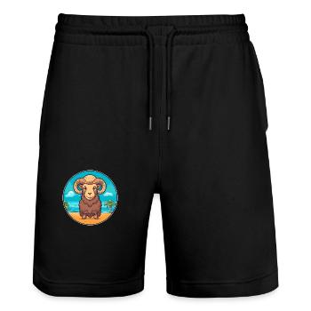 Ram Watercolor Cartoon Kawaii Clipart Animal - Stanley/Stella Trainer Unisex Organic Jogging Shorts - black - Front - Nik (191cm) & Marisol (170cm)