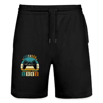 legendär seit 1999 konsole gamer 1999 - Stanley/Stella Unisex Bio Joggingshorts Trainer  - Schwarz - Vorne - Nik (191cm) & Marisol (170cm)