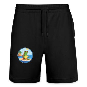 Frog Watercolor Cartoon Kawaii Clipart Animal - Stanley/Stella Trainer Unisex Organic Jogging Shorts - black - Front - Nik (191cm) & Marisol (170cm)
