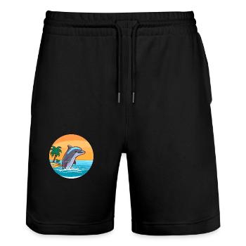 Delfin Aquarell Cartoon Kawaii Clipart Tier - Stanley/Stella Unisex Bio Joggingshorts Trainer  - Schwarz - Vorne - Nik (191cm) & Marisol (170cm)