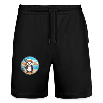 Panda Watercolor Cartoon Kawaii Clipart Animal - Stanley/Stella Trainer Unisex Organic Jogging Shorts - black - Front - Nik (191cm) & Marisol (170cm)