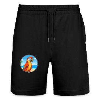 Papagei Aquarell Cartoon Kawaii Clipart Tier - Stanley/Stella Unisex Bio Joggingshorts Trainer  - Schwarz - Vorne - Nik (191cm) & Marisol (170cm)