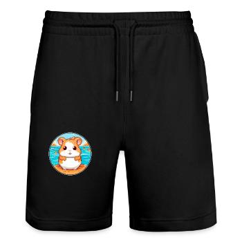 Hamster Watercolor Cartoon Kawaii Clipart Animal - Stanley/Stella Trainer Unisex Organic Jogging Shorts - black - Front - Nik (191cm) & Marisol (170cm)