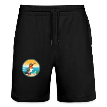 Colibri aquarelle dessin animé Kawaii Clipart animal de compagnie - Short de jogging bio TRAINER Stanley/Stella unisexe - noir - Devant - Nik (191cm) & Marisol (170cm)