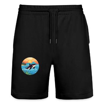 Orca Watercolor Cartoon Kawaii Clipart Animal - Stanley/Stella Trainer Unisex Organic Jogging Shorts - black - Front - Nik (191cm) & Marisol (170cm)