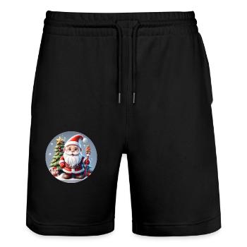 Père Noël / Hiver / Réveillon de Noël / Neige - Short de jogging bio TRAINER Stanley/Stella unisexe - noir - Devant - Nik (191cm) & Marisol (170cm)