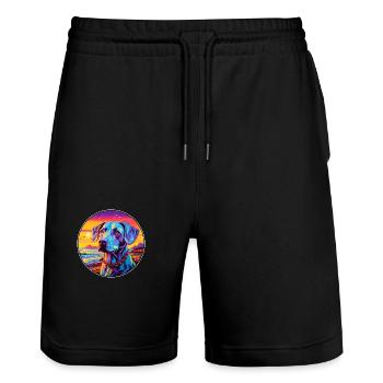 Argentinische Hunderasse buntes Cartoon-Aquarell - Stanley/Stella Unisex Bio Joggingshorts Trainer  - Schwarz - Vorne - Nik (191cm) & Marisol (170cm)