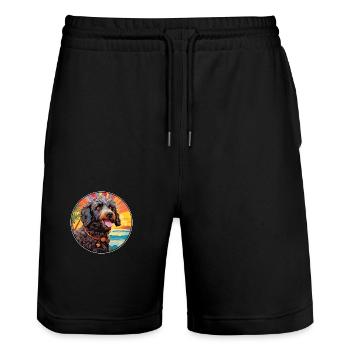Barbet Dog Breed Colorful Cartoon Watercolor - Stanley/Stella Trainer Unisex Organic Jogging Shorts - black - Front - Nik (191cm) & Marisol (170cm)