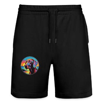 Belgian Pointer Dog Breed Colorful Cartoon Waterco - Stanley/Stella Trainer Unisex Organic Jogging Shorts - black - Front - Nik (191cm) & Marisol (170cm)