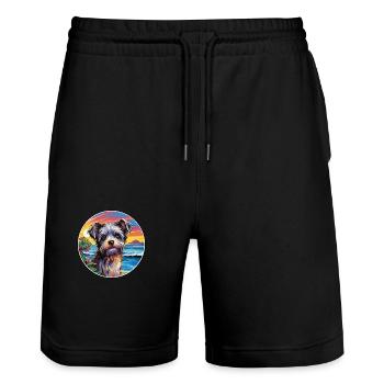 Biewer Terrier Dog Breed Colorful Cartoon Watercol - Stanley/Stella Trainer Unisex Organic Jogging Shorts - black - Front - Nik (191cm) & Marisol (170cm)