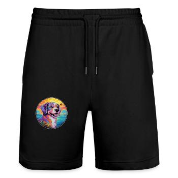 Cao de Castro Laboreiro Hunderasse Bunte Karikatur - Stanley/Stella Unisex Bio Joggingshorts Trainer  - Schwarz - Vorne - Nik (191cm) & Marisol (170cm)
