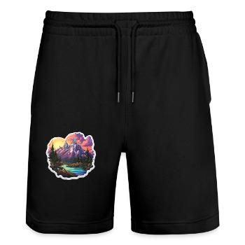 Paysage - Illustration - Short de jogging bio TRAINER Stanley/Stella unisexe - noir - Devant - Nik (191cm) & Marisol (170cm)