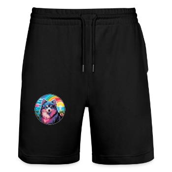 Finnish Lapphund Dog Breed Colorful Cartoon Waterc - Stanley/Stella Trainer Unisex Organic Jogging Shorts - black - Front - Nik (191cm) & Marisol (170cm)