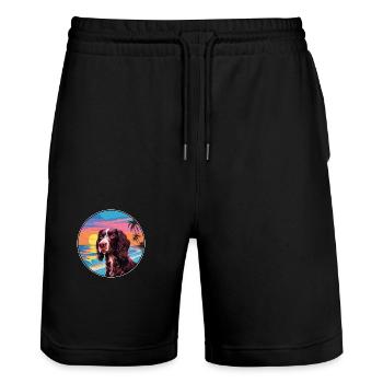 German Longhaired Pointer Dog Breed Colorful Carto - Stanley/Stella Trainer Unisex Organic Jogging Shorts - black - Front - Nik (191cm) & Marisol (170cm)