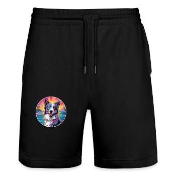 Georgischer Schäferhund Rasse Buntes Karikatur Wasser - Stanley/Stella Unisex Bio Joggingshorts Trainer  - Schwarz - Vorne - Nik (191cm) & Marisol (170cm)