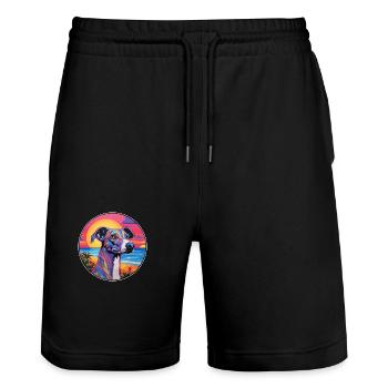 Greyhound Hund Rasse Buntes Cartoon Aquarell - Stanley/Stella Unisex Bio Joggingshorts Trainer  - Schwarz - Vorne - Nik (191cm) & Marisol (170cm)