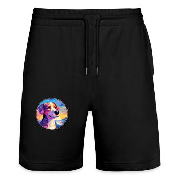Hokkaido Dog Breed Colorful Cartoon Watercolor - Stanley/Stella Trainer Unisex Organic Jogging Shorts - black - Front - Nik (191cm) & Marisol (170cm)
