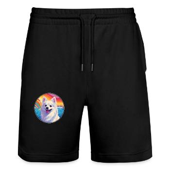 Spitz japonais chien race coloré dessin animé watercol - Short de jogging bio TRAINER Stanley/Stella unisexe - noir - Devant - Nik (191cm) & Marisol (170cm)