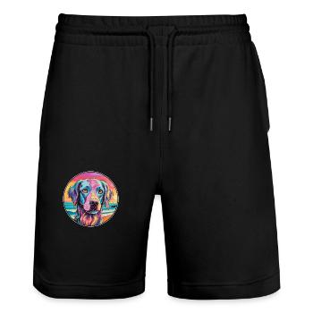 Sapsali Dog Breed Colorful Cartoon Watercolor - Stanley/Stella Trainer Unisex Organic Jogging Shorts - black - Front - Nik (191cm) & Marisol (170cm)