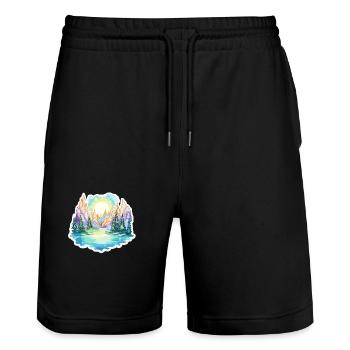 Landscape - Illustration - Stanley/Stella Trainer Unisex Organic Jogging Shorts - black - Front - Nik (191cm) & Marisol (170cm)