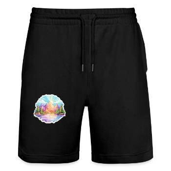 Landscape - Illustration - Stanley/Stella Trainer Unisex Organic Jogging Shorts - black - Front - Nik (191cm) & Marisol (170cm)