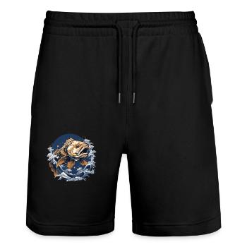 Karpfen - Stanley/Stella Unisex Bio Joggingshorts Trainer  - Schwarz - Vorne - Nik (191cm) & Marisol (170cm)