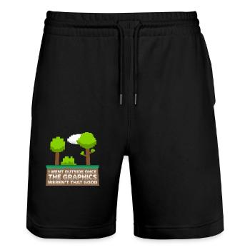 I Went Outside Once The Graphics Weren't That Good - Stanley/Stella Trainer Unisex Organic Jogging Shorts - black - Front - Nik (191cm) & Marisol (170cm)