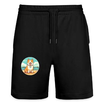 American Akita chien race Cartoon Kawaii Clipart - Short de jogging bio TRAINER Stanley/Stella unisexe - noir - Devant - Nik (191cm) & Marisol (170cm)