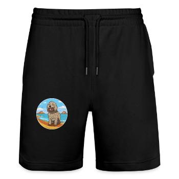 Bergamasco Schäferhund Hund Rasse Cartoon Kawaii Hund - Stanley/Stella Unisex Bio Joggingshorts Trainer  - Schwarz - Vorne - Nik (191cm) & Marisol (170cm)