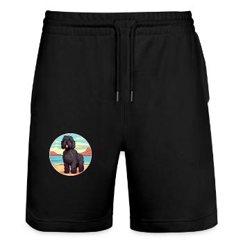 Schwarzer russischer Terrier Hunderasse Cartoon Kawaii Hund - Stanley/Stella Unisex Bio Joggingshorts Trainer  - Schwarz - Vorne - Nik (191cm) & Marisol (170cm)