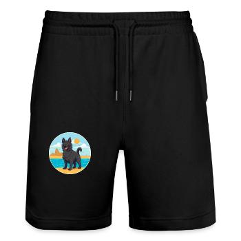 Chien de berger belge chien race Cartoon Kawaii Clipart - Short de jogging bio TRAINER Stanley/Stella unisexe - noir - Devant - Nik (191cm) & Marisol (170cm)
