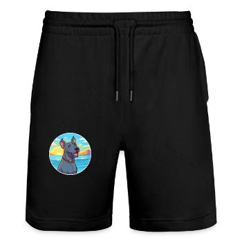 Blauer Thai Ridgeback Hund Rasse Cartoon Kawaii Hund - Stanley/Stella Unisex Bio Joggingshorts Trainer  - Schwarz - Vorne - Nik (191cm) & Marisol (170cm)