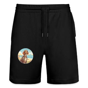 Bracco Italiano race de chien dessin animé Kawaii Clipart - Short de jogging bio TRAINER Stanley/Stella unisexe - noir - Devant - Nik (191cm) & Marisol (170cm)