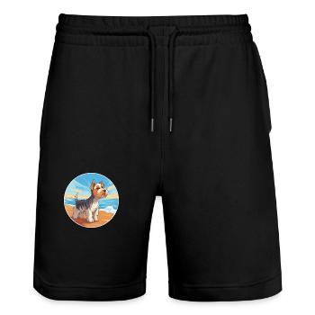 Biewer Terrier chien race Cartoon Kawaii Clipart - Short de jogging bio TRAINER Stanley/Stella unisexe - noir - Devant - Nik (191cm) & Marisol (170cm)